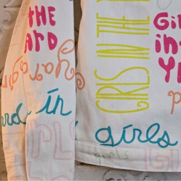 Print All Over Me Girls in the Yard Denim White Jacket Indie Brand Size Small - Picture 13 of 15